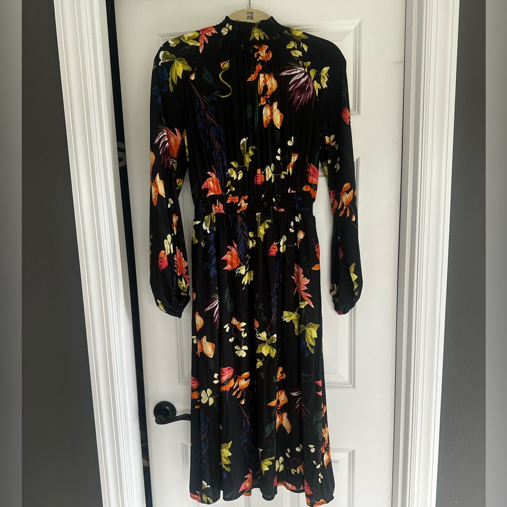 Long Sleeve Dark Floral Print Dress